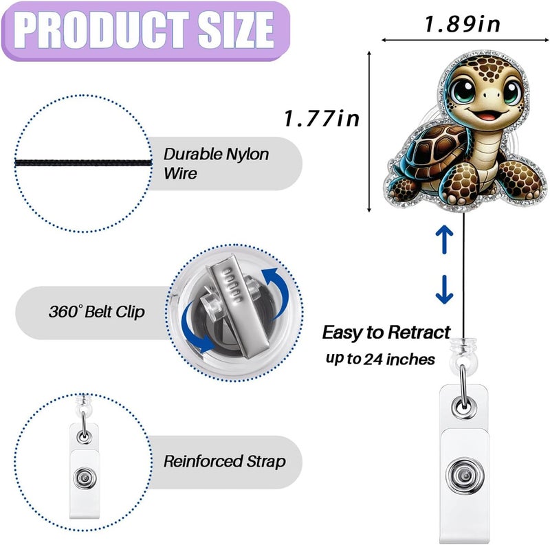 Bydevia Cute Sea Turtle Badge Reel Retractable, Ocean Animal Badge Reel for Nurse Nursing RN CNA LPN Medical Worker & Teacher, Pediatric Nurse Turtle Badge Holder with Alligator Clip & 24” Durable Nylon Cord - Image 2